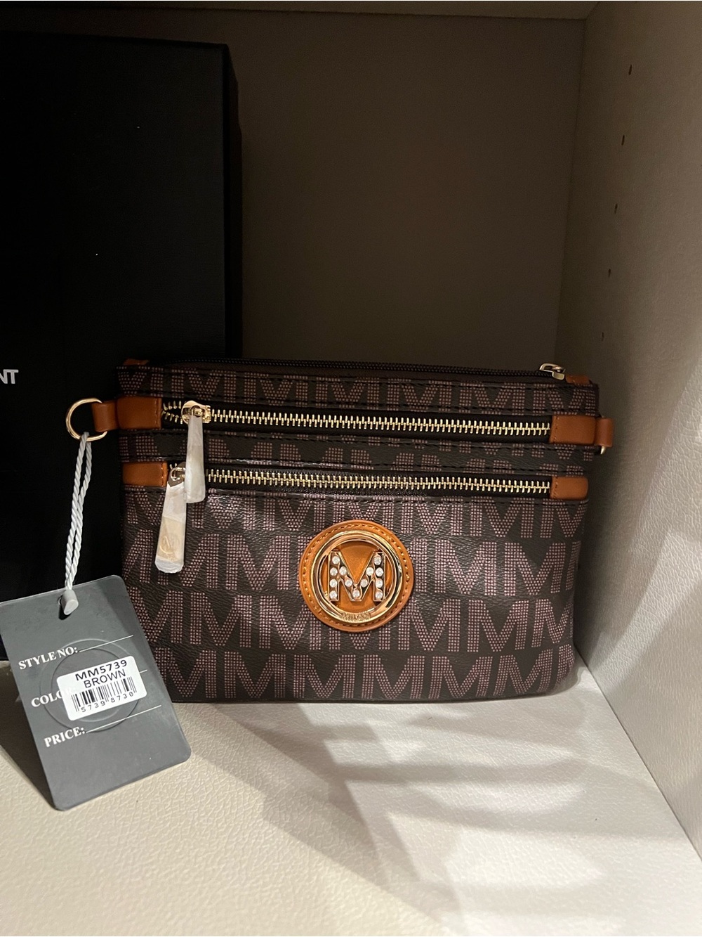 Dooney & Bourke Inspired Brown Monogram Crossbody Pouch